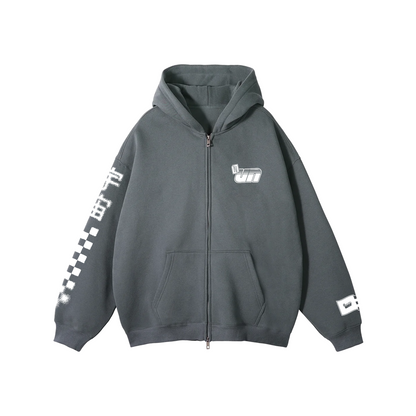 Stone grey oversized racer hoodie